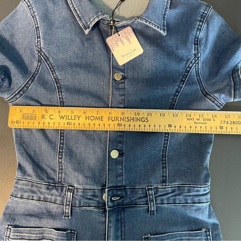 Wisteria Lane Women's Blue Denim Flare Overalls Medium New - Picture 10 of 16